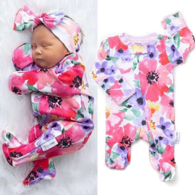 

US Toddler Newborn Baby Girl Floral Zipper Cotton Romper Jumpsuit Outfit Clothes