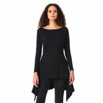 

Round neck long sleeve slim T-shirt womens short short long black shirt