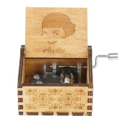 

Retro Carved Wood Music Box Hand Crank Antique Music Case Gifts Desk Decor
