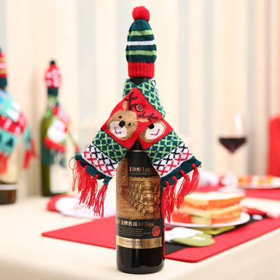 

Christmas Wine Bottle Cover Household Table Wrap Hat Top Knitting Scarf Gift