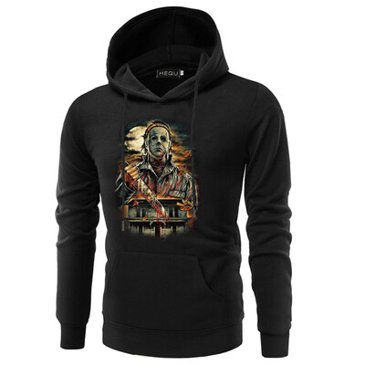 

2019 Men Halloween Horror Graphic Printed Pullovers Casual Long Sleeve Solid Color Hooded Sweatshirt