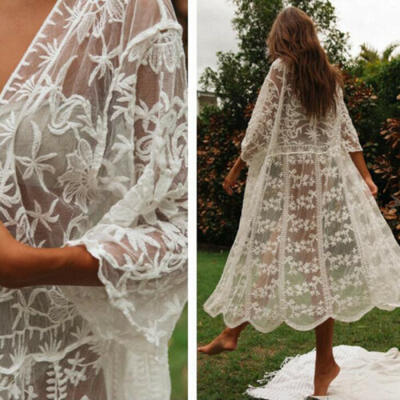 

NEW Women Lace Kimono Beach Cardigan Bikini Cover Up Wrap Beachwear Long dress