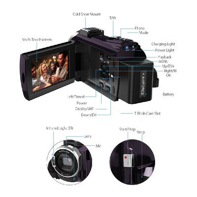 

Andoer 4K Camcorder 1080P 48MP WiFi Digital Video Camera IR Night Sight 16X Digital Zoom with 039X Wide Angle Macro Lens Extern