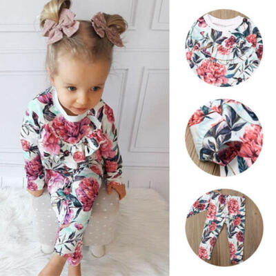 

Soft Infant Baby Girl Kid Flower Long Sleeve Top Trousers Autumn Winter Cloth