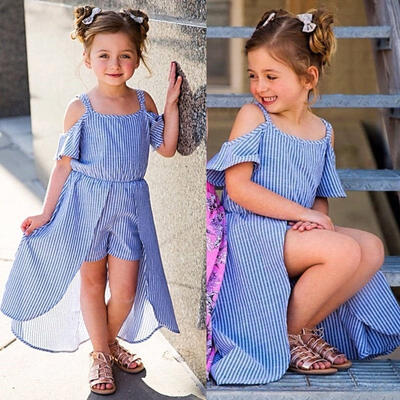 

Toddler Baby Girls Striped Cold Shoulder Party Dress Mini Dress Outfit Set