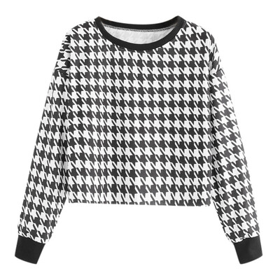 

Toponeto Womens Stretch Houndstooth Print Black Long Sleeve Top