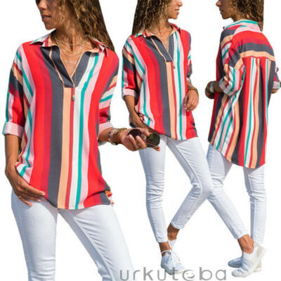 

Fashion Womens Long Sleeve Loose Blouse Casual Tops Chiffon Button-up Shirt New