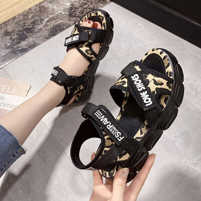 

Sports Sandals Women Korean ins Tide Leopard Pine Cake Thick Bottom Leisure hook&loop Shoes in Summer