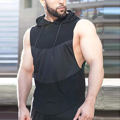 

Mens Mesh Matching Hooded Sports Breathable Sleeveless Pullover T-shirt Tops