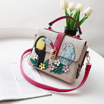 

Cute Women Messenger Bag Female Lady Birds Appliques Handbag Nature Lock Floral Flower Cartoon Canvas Shoulder Bag Crossbody Bag