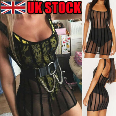 

UK Sexy Womens Mesh Fishnet Bikini Cover Up Swimwear Bathing Suit Beach Dress