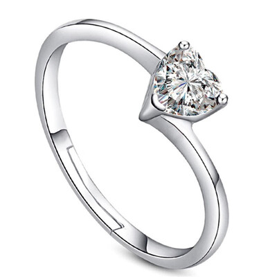 

Wedding Engagement Rings 925 Silver Heart Cubic Zirconia Adjustable Size Rings for Women Bride Party Fashion Jewelry D29