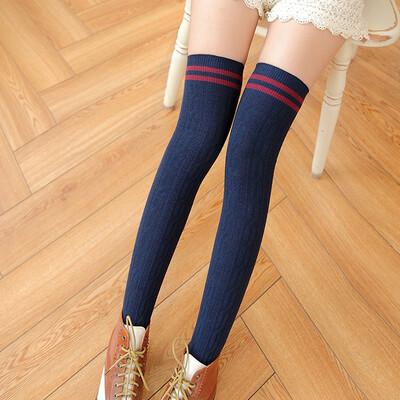 

Womens Cotton Over The Knee Knitting Thigh High Long Striped Socks Stockings