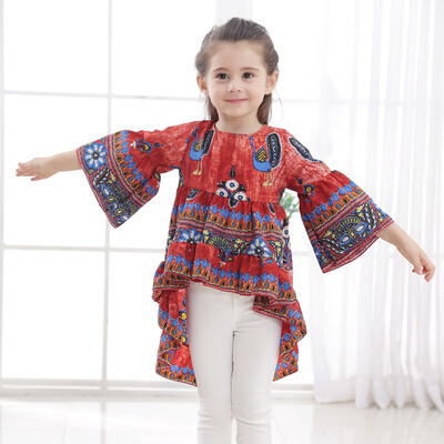 

Girls Blouse Irregular Length Peacock Bohemia Shirt Loose Dress Shirt Princess Girl Children Blouse
