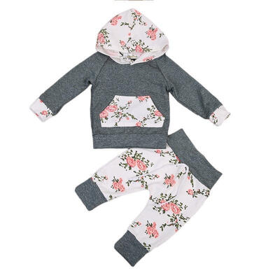 

Cotton Newborn Infant Baby Girls Boys Floral Hooded Tops Long Pants Outfits 2PCS Set Clothes 0-24M