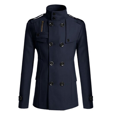

Men\s Pea Coat Double Breasted Wool Blend
