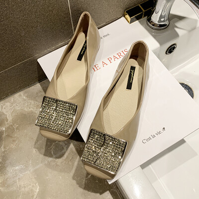 

Student Baitie Single Shoe Women Summer Korean Edition Fashion Square Head Drill Square Button Bean Shoe Working Shoe Tide