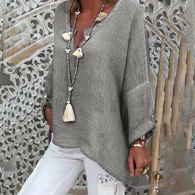 

Tailored Fashion Women Casual Loose Long Sleeve Solid Color V-Neck Tops