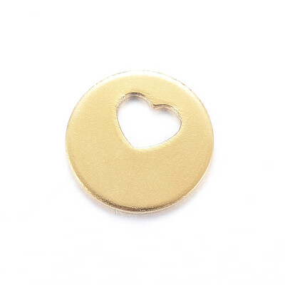 

304 Stainless Steel Charms Flat Round with Heart Golden 125x1mm Hole 4x55mm