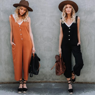 

Fashion Women Casual Siamese Strap V-Neck Back Wide Legs Pants Jumpsuit Rompers Trousers