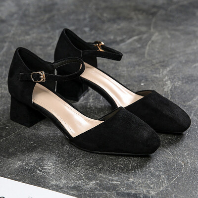 

2019 New Korean ins with wild square head buckle womens shoes Baotou sandals women summer thick heels