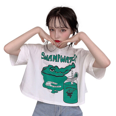 

Women Loose Round Collar Summer Cartoon Print Loose Short Sleeve Casual Simple Wild T-Shirt Cartoon Material Polyester