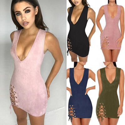 

Fashion Women Bandage Bodycon Sleeveless Slim Evening Party Cocktail Mini Dress