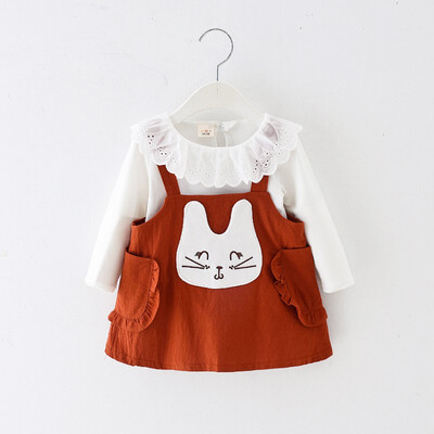 

Liva girl Autumn Baby Girl Set Suit Long Sleeve Cotton Blouse Strap Baby Cartoon Print Dress Casual 2Pcs Outfits Set 3 Colors