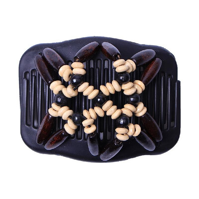 

Retro Wooden Beads Magic Hair Comb Double Row Hairpin Insert Women Hairstyle Clip