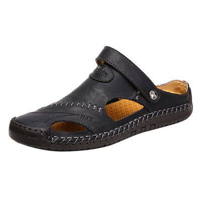 

2019 new man shoes slip-on solid color Mens Summer Casual Shoes Man Leather Sandals Breathable Tide Outdoor Beach Shoes
