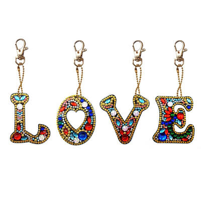 

4pcsset DIY Love Full Drill Special Shaped Diamond Painting Keychain Gifts