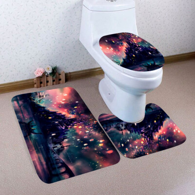 

Toponeto 3PCS Christmas Bathroom Non-Slip Pedestal Rug Lid Toilet Cover Bath Mat Set