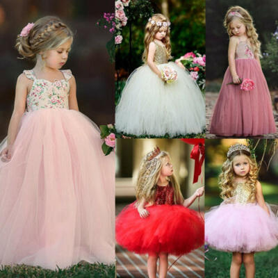 

UK Flower Girls Skater Dress Kids Lace Floral Party Dresses Sundress Clothing