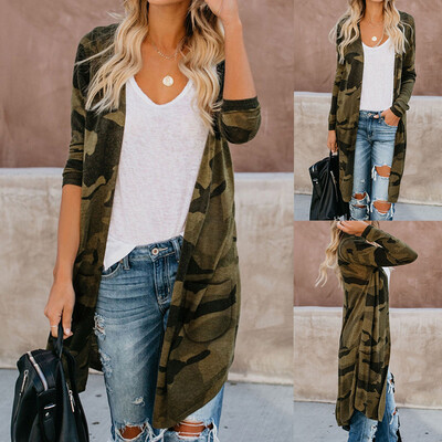 

Toponeto Womens Ladies Long Cardigan Camouflage Long Sleeve Pocket Coat Outerwear