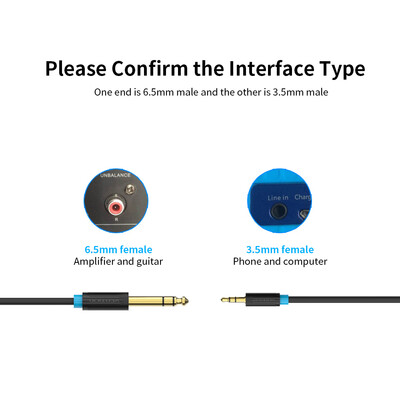 

VENTION 35mm to 65mm Audio Cable Male to Male Audio Cable for Phone Speaker Guitar 5m Black