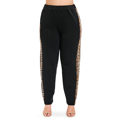 

Plus Size Side Snakeskin Print Elastic Waist Pants