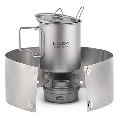 

5pcs Outdoor Camping Cookware Set 750ml Pot Alcohol Stove Cross Stand Rack with Foldable Spork&Windscreen