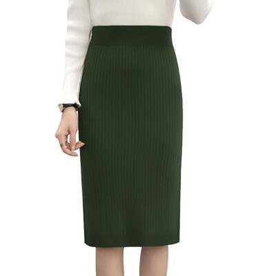 

Fashion Women Solid High Waist Knitted Pencil Midi Slim Knee-Length Women Skirt harajuku Female clothing