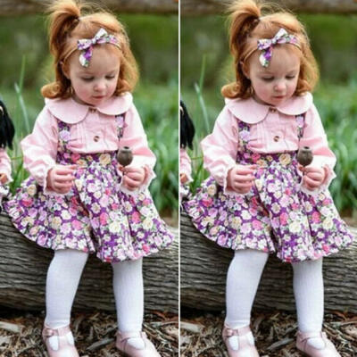 

Toddler Kids Baby Girl Long Sleeve Tops Shirt Floral Bib Dress Skirt Outfit Set