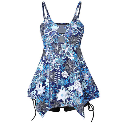 

Floral Print Asymmetrical Tankini with Shorts