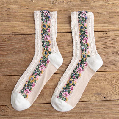 

2019 New Fashion Women Socks Cotton Euramerican National Wind Flowers Autumn&Winter Ladies Socks Warm&Cute