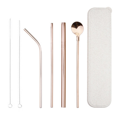 

New 7Pcs Portable Stainless Steel Straw Reusable Straw Cleaning Brush Straw Bag Set