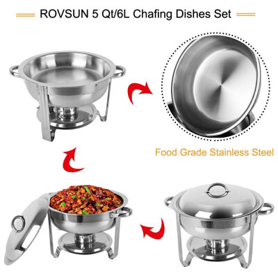 

Round Chafing Dish 5 Quart Stainless Steel Tray Buffet Catering Dinner Serving Buffer Warmer Set Pack of 124
