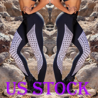 

Spot New ebay Europe&the United States foreign trade printing black&white five-pointed star hip elastic high waist sports