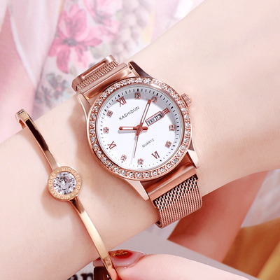 

New authentic minimalist watches waterproof Caseton calendar for girls Korean leather diamond luminous Shi Ying watches