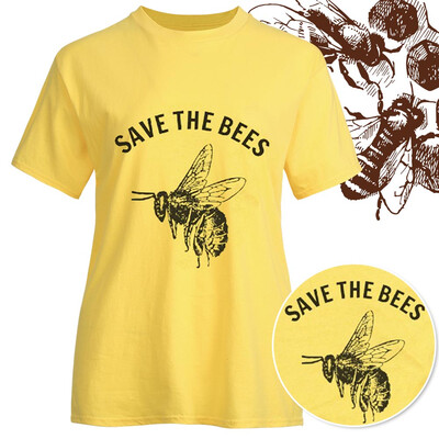 

2019 Women New Fashion Letter Printing Save The Bee T-Shirt Tops Short Sleeve Round Neck Casual Tee Blouses