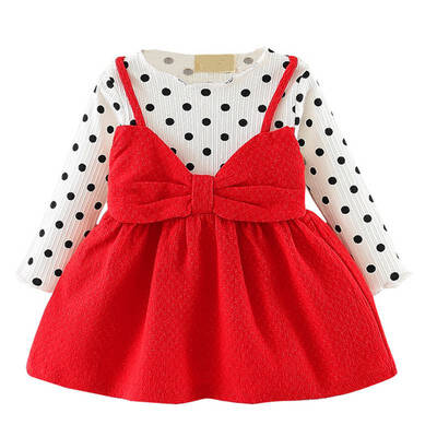 

Fashion Baby Girls Dresses Cotton Long-sleeved Baby Princess Dresses Childrens Clothing Spring Fake 2pcs Dresses 0-4Y