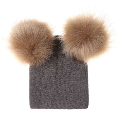 

Unique Winter Warm Knitted Cap Two Wool Ball Crochet Beanie Hats For Kids Girls Boys