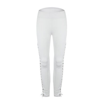 

New Women Casual Leggings White Black Trousers Women Workout Mid Waist Eyelet Strap Pants Fitness Elastic Leggings W13