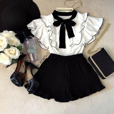 

2-7years Girls Summer Outfits Chiffon T-shirt TopsShorts Pants 2pcs Set